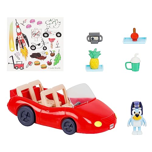 Bluey Fahrzeug und Figurenpaket, Escape Cabrio mit 6,3 cm exklusiver Figur, 4 Zubehörteilen und Stickerbogen von BlueY