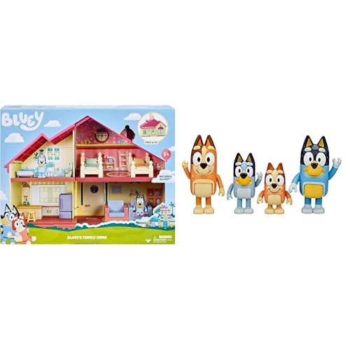 Bluey Familienhaus-Spielset inklusive 6 cm Figur - offizieller Sammelartikel & and Family: Bingo, Bandit and Chilli 4 Figure Pack Articulated Character Action Figures von BlueY