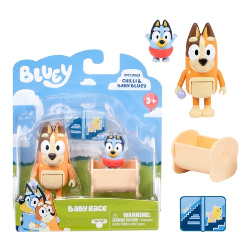 Bluey Figur 2 Pack Baby Race | 2 Figuren Pack mit Chilli und Baby mit Zubehör von BlueY