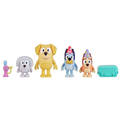 Bluey Figuren, 4er-Pack, Pass The Parcel 6,3–7,6 cm, Bingo, Lucky's Dad und Lila Charakter-Figuren mit Zubehör von BlueY