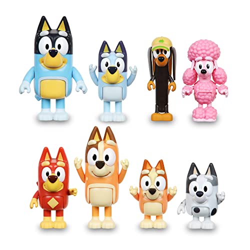 Bluey - Packung mit 8 Figuren, Spielzeug mit beweglichen Puppen aus der Zeichentrickserie, den Charakteren der Freunde und Familie, wie Bingo, Bandit und Chilli, für Jungen und Mädchen ab 3 Jahren, von BlueY