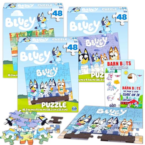 Bluey Premier 48-teiliges Puzzle-Set für Kinder – Bluey Partyzubehör-Set mit 3 Bluey Puzzles plus Aufklebern, mehr | Bluey Spiele und Aktivitäten für Kinder von BlueY