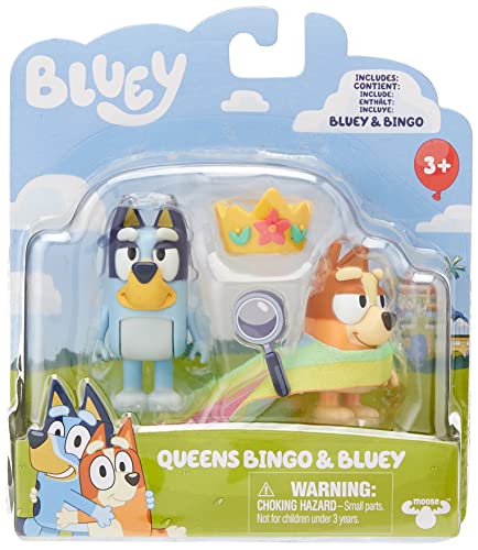 Bluey Queens Official Collectable Character 2 Figure Set Featuring and Bingo with Queen Rainbow Cape and Crown Accessories von BlueY