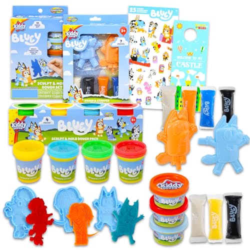 Bluey Teig-Super-Set – Bündel mit Bluey Teigwannen, Teigstäbchen, Charakterformen für Jungen, Mädchen plus Aufklebern | Bluey Sensory Dough Variety Pack für Kinder von BlueY