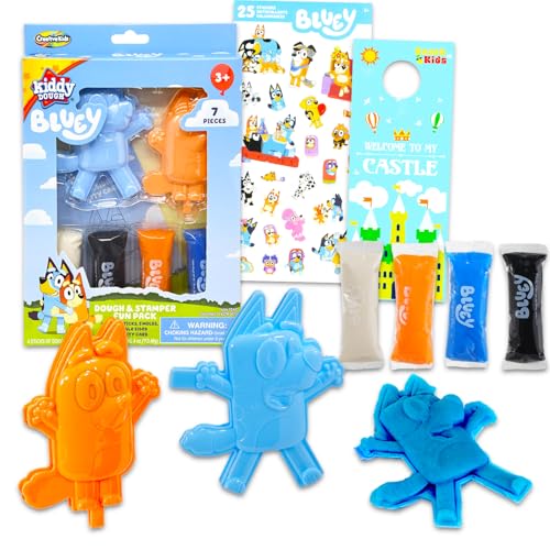 Bluey Teig- und Stempel-Aktivitätsset – Bündel mit 4 Bluey Teigstäbchen mit 2 Bluey Charakterformen für Jungen, Mädchen plus Aufkleber, Bluey Sensory Dough für Kinder von BlueY