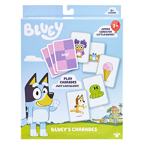 Bluey and Friends Charades Kartenspiel, 60 übergroße offizielle Charakter-Kartenspiel für 2 oder mehr Spieler von BlueY