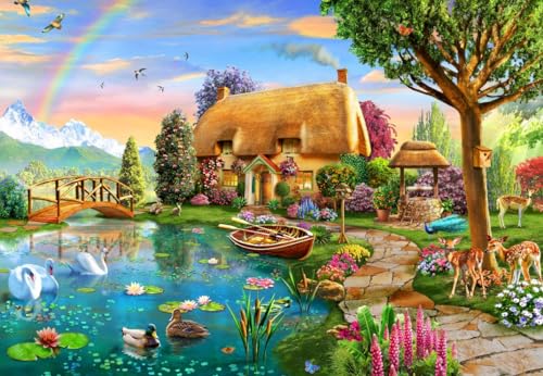 Bluebird Puzzle - Cottage am See, 1000 Teile Puzzle - EIN Schwanensee in Einer verzauberten Landschaft - Puzzle für Erwachsene von Bluebird Puzzle