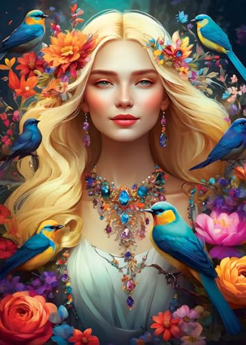 Bluebird Puzzle - Aurora – Seele der Natur Kollektion, 1000 Teile Puzzle - Junge Frau mit Blumen und Vögeln - Puzzle für Erwachsene von Bluebird