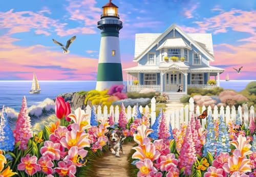 Bluebird Puzzle – Himmel über dem Ozean, 1000 Teile Puzzle - Haus und Leuchtturm bei Sonnenuntergang - Puzzle für Erwachsene von Bluebird