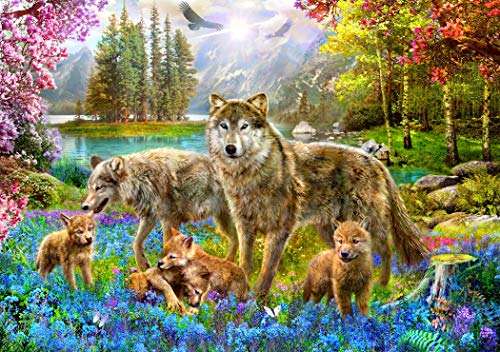 Puzzle 1500 Teile - Spring Wolf Family von Bluebird