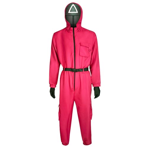 Bluecoolly 𝙎𝙦𝙪ἰ𝙙 𝑮𝙖𝙢𝐞 Kostüm Staffel 2,Fasching Kostüm Costume Merch für Erwachsene Cosplay Jumpsuit Set Rot Overall mit Kapuze ohne Maske,für Karneval Fasching Halloween von Bluecoolly