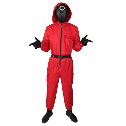 Bluecoolly 𝙎𝙦𝙪ἰ𝙙 𝑮𝙖𝙢𝐞 Kostüm Staffel 2,Fasching Kostüm Costume Merch für Erwachsene Cosplay Jumpsuit Set Rot Overall mit Kapuze ohne Maske,für Karneval Fasching Halloween von Bluecoolly