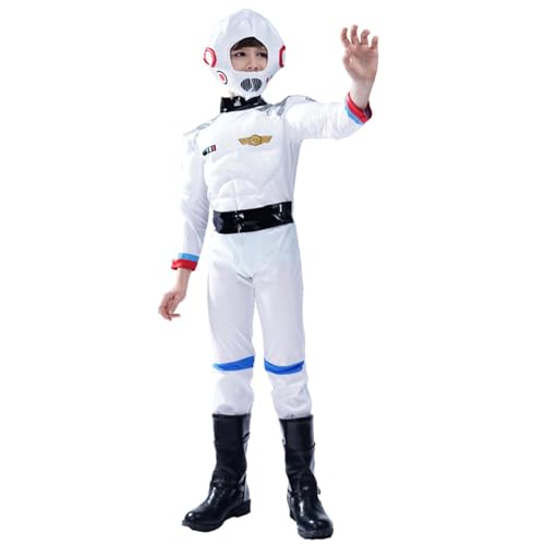 Bluelucon Astronaut Jumpsuit Boy Girl Astronautenanzug Bodysuit Mit Hut Raumanzug Flugkleidung Kampfflieger Party Karneval 3 bis 12 Jahre von Bluelucon