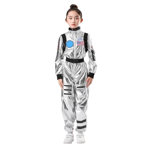 Bluelucon Astronauten Outfit Boy Girl 140 Faschings Astronaut Jumpsuit Overall Raumanzug Mädchen Junge Kind Na Sa Weltall Space Bodysuit für Karneval 3 bis 13 Jahre von Bluelucon