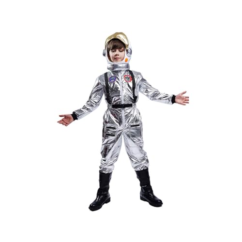 Bluelucon Boy Girl Astronaut Jumpsuit Silber Weltraum Bodysuit mit Brillen Space Astronauten Overall für Party Karneval Faschings Suit 3 bis 13 Jahre Heimkleidung von Bluelucon