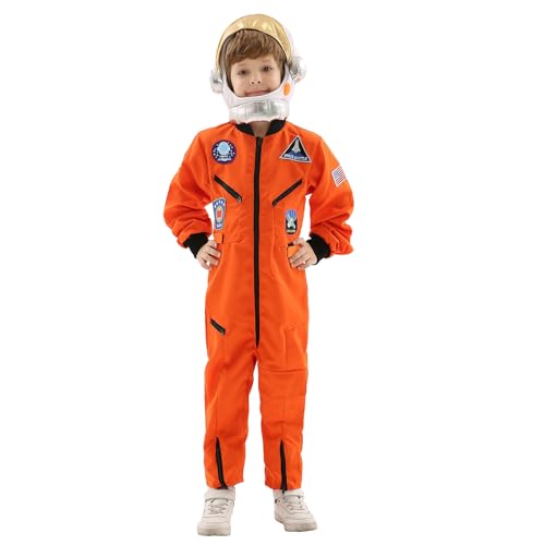 Bluelucon Boy Girl Astronauten Jumpsuit Raumanzug mit beweglichem Astronautenhelm perfekt für Klein Halloween Mottoparty 3 bis 10 Jahre Pyjama Heimkleidung von Bluelucon