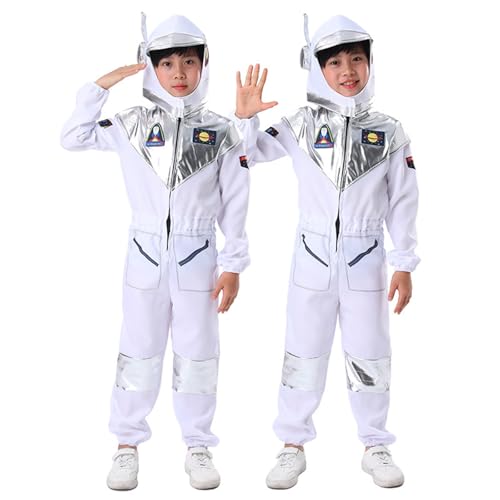 Bluelucon Girl Boy Karneval Astronauten outfit 3 bis 12 Jahre Faschingsoutfite Space Partyparty Astronaut outfit mit Helm Halloween Verkleidung Weltallpilot Jumpsuit Raumanzug Overall von Bluelucon