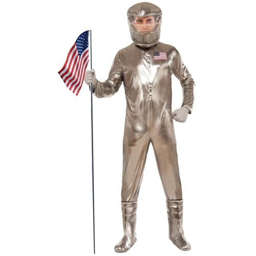 Bluelucon Herren Silber Astronaut Raumanzug mit Helm Jumpsuit Karneval Make Up Abschlussball Party Bodysuit Boho Mittelalterlicher Rock Astronaut mit Mütze von Bluelucon