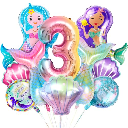 3. Geburtstag Mädchen Meerjungfrau Deko, XXL Folienballon Mermaid, Luftballons 3 Jahre Mädchen Geburtstagsdeko, Meerjungfrau Themen Ballons für 3 Jahre Mädchen Geburtstag Party von Bluelves