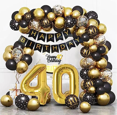 40 Geburtstag Deko,40. Geburtstag Mann Frauen,40 Jahr Geburtstagdeko,Schwarz Gold Happy Birthday Girlande Ballon Dekoration,Deko Konfetti Luftballons für 40 Geburtstag Mann Frauen Birthday Party von Bluelves