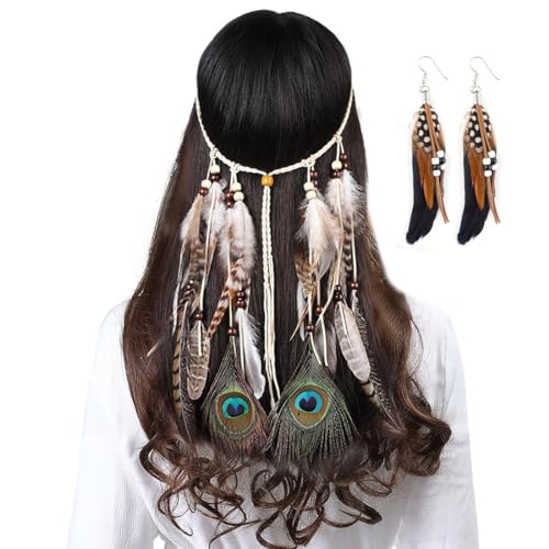 Bluelves 2PCS Teiliges Indianer Kopfschmuck Set, Damen Hippie Boho Indianer Stirnband, Böhmische Feder Ohrringe, Flechten Haar Band, Stirnband Zubehoer für Kostüm Indianer Damen Bluelves 2PCS Teiliges Indianer Kopfschmuck Set, Damen Hippie Boho Indianer Stirnband, Böhmische Feder Ohrringe, Flechten Haar Band, Stirnband Zubehoer für Kostüm Indianer Damen von Bluelves