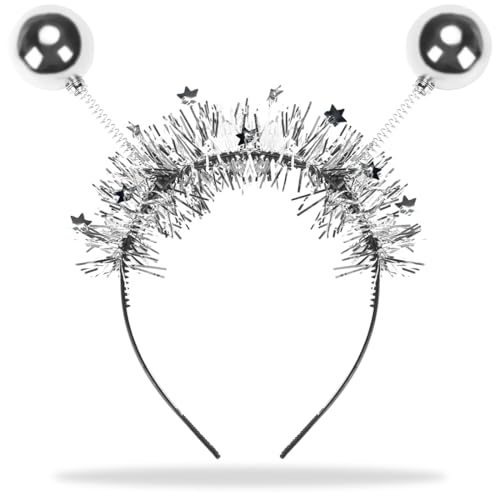 Bluelves Alien Haarreif Silver Glitzer, Disco Kugeln mit 2 Runden Schwingenden Bällen, Haarreifen Damen für Karneval Halloween Party Kostüm, Accessoire für Damen, Herren & Kinder Bluelves Alien Haarreif Silver Glitzer, Disco Kugeln mit 2 Runden Schwingenden Bällen, Haarreifen Damen für Karneval Halloween Party Kostüm, Accessoire für Damen, Herren & Kinder von Bluelves