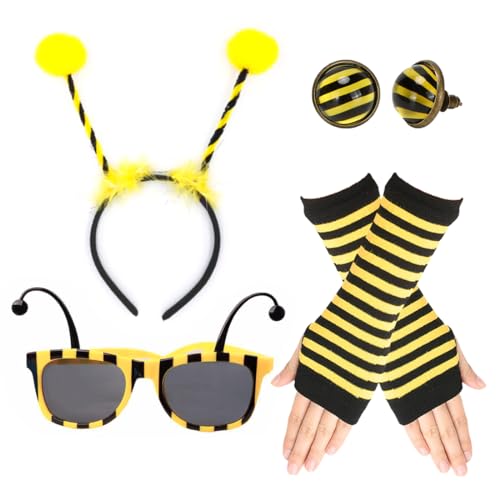 Bluelves Biene Ladybug Kostüm Erwachsene Kinder,Bienenkostüm,Marienkäfer-Kostüm,Faschingskostüme Damen,Haarreif+Ohrringe+Lange Handschuhe+Sonnenbrille,Fasching Kostüm Verkleidung von Bluelves