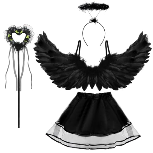 Bluelves Engel Flügel Schwarz mit Heiligenschein,4 Stück 60CM Engelsflügel Kostüm, Halloween Kostüm,Angel Wings für Kinder,Teufel kostüm für Halloween Karneval Cosplay Party Cosplay Bluelves Engel Flügel Schwarz mit Heiligenschein,4 Stück 60CM Engelsflügel Kostüm, Halloween Kostüm,Angel Wings für Kinder,Teufel kostüm für Halloween Karneval Cosplay Party Cosplay von Bluelves