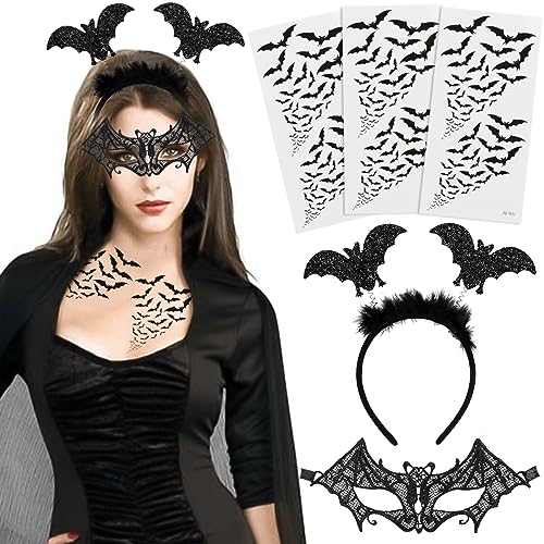 Bluelves Fledermaus Haarreif für Halloween Kostüme, Fledermaus Haarband mit Plüsch & Glitzereffekt, Fledermaus Halloween Temporäre Tattoos,Halloween Kinder Fasching Kostüm Karneval Party Accessoire von Bluelves