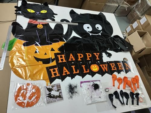 Bluelves Halloween Deko, Halloween Luftballons, Halloween Tischdecke, Halloween Dekoration Kinder, Happy Halloween Banner, Halloween Geist Kürbis Girlande für ​Haus Tisch Garten Party Deko von Bluelves