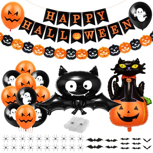 Bluelves Halloween Deko, Halloween Luftballons, Halloween Tischdecke, Halloween Dekoration Kinder, Happy Halloween Banner, Halloween Geist Kürbis Girlande für ​Haus Tisch Garten Party Deko von Bluelves