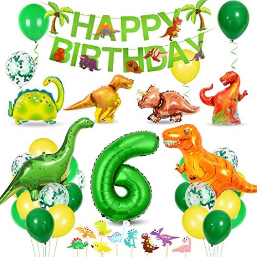 Bluelves Dino Geburtstag Deko 6 jahre, Deko Dinosaurier Geburtstag,Geburtstag Deko 6 jahre junge,Dino Party Kindergeburtstag, Luftballons Grün für Dinosaurier Party Dschungel Party Kinder von Bluelves