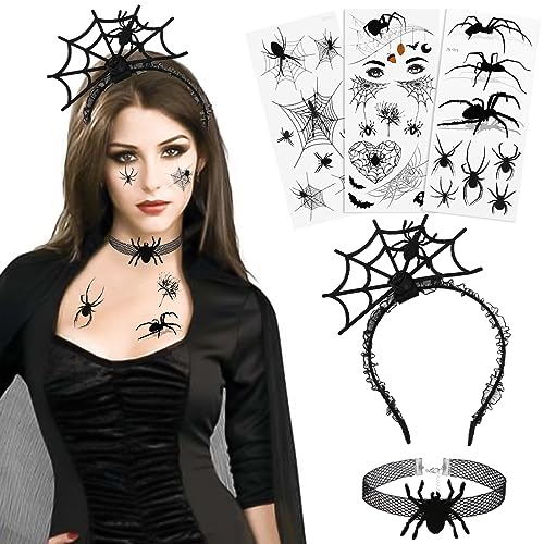 Bluelves Spinne Haarreif für Halloween Kostüme, Spinne Haarband mit Glitzereffekt, Spinne Halloween Temporäre Tattoos,Halloween Kinder Fasching Kostüm Karneval Party Accessoire von Bluelves