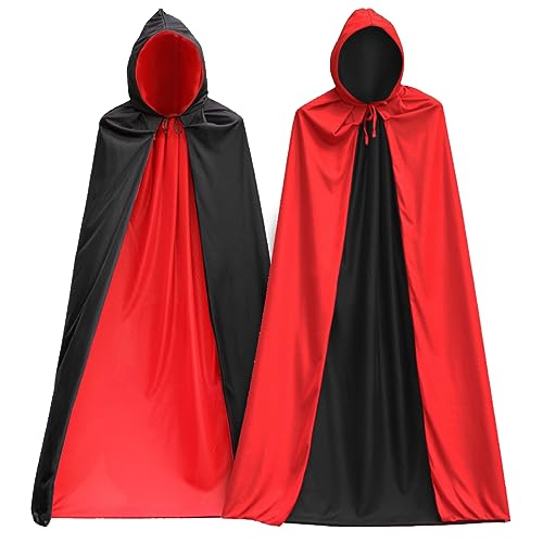 Bluelves Umhänge mit Kapuze，Cape Vampir Kostüm, Halloween Schwarz Rot Doppelseitig Cape,Karneval Halloween Weihnachten Cape Mantel,Vampir Umhang, Erwachsene Kinder Damen Männer (S) von Bluelves