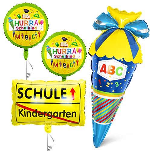 Einschulung Deko Jungen Blau,Zuckertüten Folienballon + SCHULE Kindergarten Ballon + 2 HURRA SCHULE Folien ballons,Deko für Einschulung Schuleinführung Schulanfang Schulstart Schule für Jungen von Bluelves