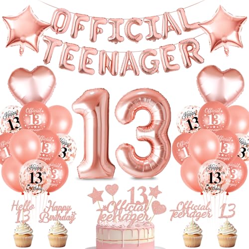 Offizielle Teenager 13. Geburtstag Dekorationen, 13. Geburtstag Mädchen, Luftballons 13 Geburtstag Roségold, Happy Birthday Folienballons 13, Rosegold Offizielle Teenager-Schärpe von Bluelves