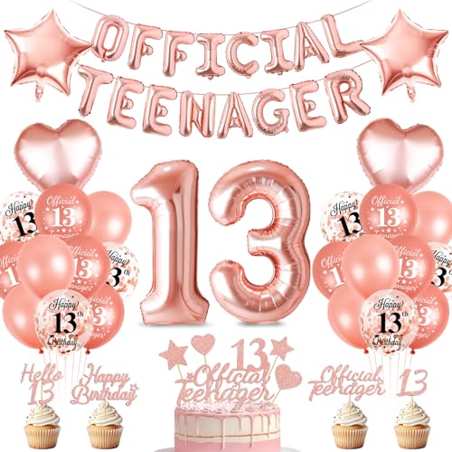 Offizielle Teenager 13. Geburtstag Dekorationen für Mädchen - Luftballons, Happy Birthday Folienballons, Rosegold Schärpe Offizielle Teenager 13. Geburtstag Dekorationen für Mädchen - Luftballons, Happy Birthday Folienballons, Rosegold Schärpe von Bluelves