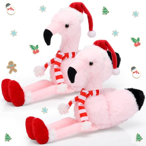 Blueweenly 2 Stück Weihnachten Stofftier 8 Zoll Weihnachten Plüschtier Flamingo Stofftier Flamingo Spielzeug Weihnachten Plüsch Dekoration für Urlaub Dekoration Geschenke für Weihnachten von Blueweenly