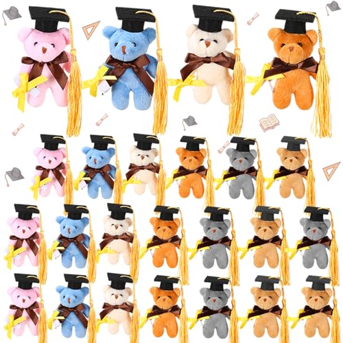 Blueweenly Mini-Plüschbären zum Schulabschluss, Großpackung "Congrats Grad", kleine Plüschtiere mit Abschlusshut, kleiner Abschlussbär, Puppe, Schlüsselanhänger für Kindergarten, Uni, High School, von Blueweenly