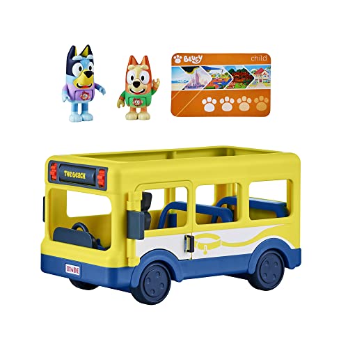 Bluey 's Stadtbus-Fahrzeug-Spielset und offizielles Figuren-Set, mit Zwei Bingo Sammelfiguren 6,3–7,6 cm und Buspass von BlueY