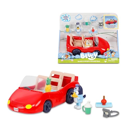 Bluey - Cabrio, blaues Hundefahrzeug, lustiges Cabrio-Auto für den Papst, inklusive Figur, bewegliche Puppen, Kinderserie, Famosa (BLY65000) von BlueY