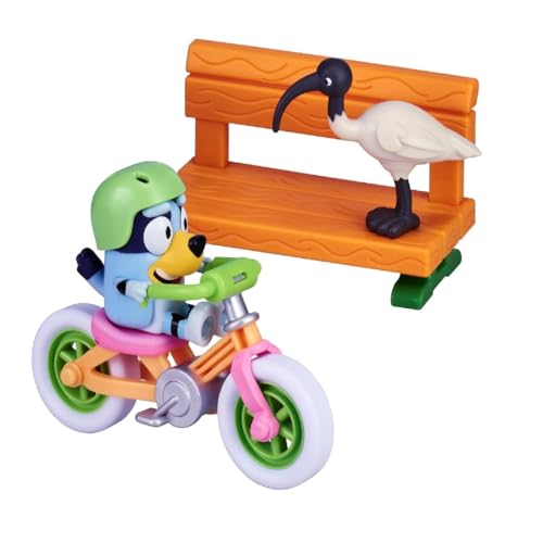 Bluey Fahrrad-Spielset; Offizielle 6,3–7,6 cm große Actionfigur zum Sammeln, inklusive Bluey's Bike, Helm, Bank und Bin Chicken Zubehör von BlueY