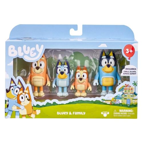 BlueY 4er-Figuren-Set Familie, Bingo, Bandit und Chilli; 6,3-7,6 cm große Figuren mit beweglichen Gelenken – offizieller Sammelartikel von BlueY