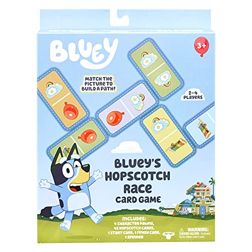 Bluey Hopscotch Race Card Game: 44 Picture Cards, Colour Spinner and 4 Family Character Pawns Official Merchandise von BlueY