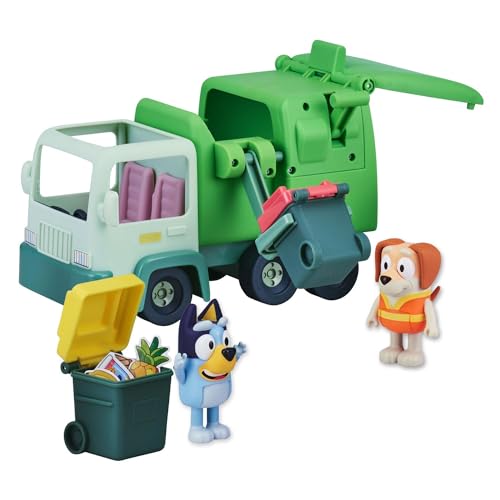 BlueY Müllwagen-Spielset mit Zwei 6,3–7,6 cm großen Offiziellen Actionfiguren zum Sammeln, Müllmann und 2 Mülleimer-Zubehörteilen cm von BlueY