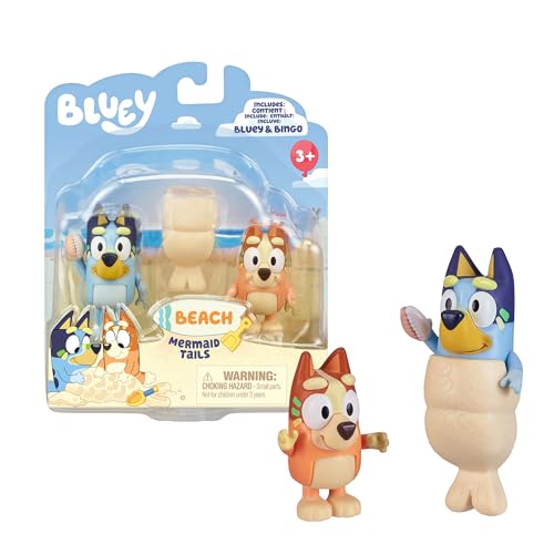 Bluey - Packung mit 2 Meerjungfrauenfiguren, bewegliche Puppen aus der Kinderserie, Zubehör für Sand-Meerjungfrauen, Spielzeug der Serie, Zubehör und Charaktere von Bingo, Berühmte (BLY69200) von BlueY