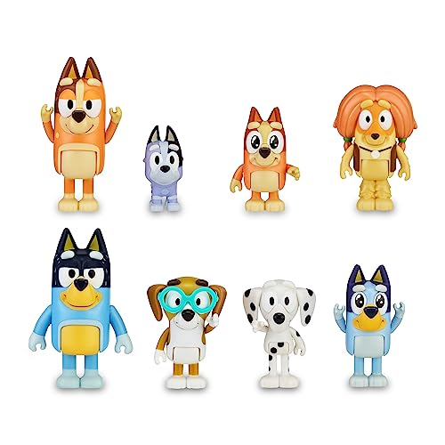 BlueY - Bluey, Bingo, Bandit, Chilli, Honey, Socks, Chloe, Indy: 8-teiliges Cartoon-Figuren-Set, 6-8 cm, ab 3 Jahren, Tabletop-Spiel, Kunststoff, ohne Batterien von BlueY