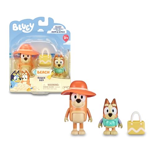 Bluey - Packung mit 2 Beachfiguren, bewegliche Figuren von Mama und Tochter, Puppen zum Gehen zum Strand, Spielzeug der Kinderserie mit Chilli und Bingo, Berühmte (BLY59000) von BlueY