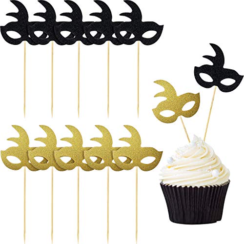 48 Stück Maskerade Maske Cupcake Topper Zahnstocher Glitzer Geburtstag Kuchen Dekorationen Karneval Essen Dessert Picks für Urlaub Party Gastgeschenke Zubehör Babyparty Kuchen Dekor (Gold, Schwarz) 48 Stück Maskerade Maske Cupcake Topper Zahnstocher Glitzer Geburtstag Kuchen Dekorationen Karneval Essen Dessert Picks für Urlaub Party Gastgeschenke Zubehör Babyparty Kuchen Dekor (Gold, Schwarz) von Blulu