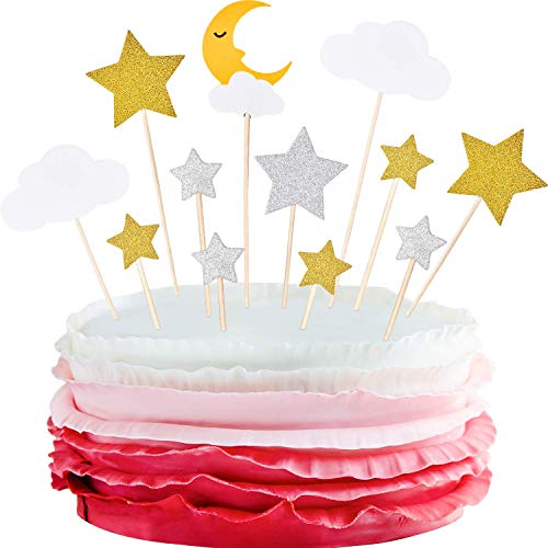 72 Stück Mond Stern Wolke Cupcake Toppers Mond Kuchen Dekorationen Glitzer Gold und Silber Stern Cupcake Picks Weiß Wolken Zahnstocher für Babyparty Hochzeit Geburtstag Party Gastgeschenke Supplies von Blulu